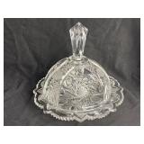 Pin Wheel Cut Glass Butter Dish-Edges are Chipped