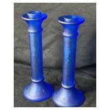 Blendo 2 Vintage Cobalt Blue Glass Candlesticks
