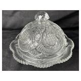 McKee Aztec Sunburst Glass Butter Dish Domed Lid