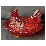 Mosser Glass Ruby Red Hen on Nest 6 1/2ï¿½