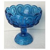 Vintage Blue Glass Moon Stars Footed Candy Dish