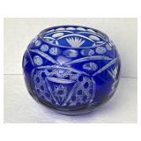 Cobalt Blue Cut to clear Glass 4" Bowl Candle