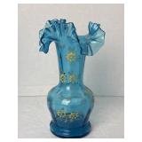 Hand Painted Blown Ruffled Edge Vase 5 1/2ï¿½