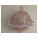 Mosser Glass Pink Shell Pattern Dome Butter Dish