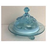 EAPG Opalescent Blue Butter Dish-Chipped As
