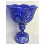 Bohemian Cobalt Crystal Clear Cut Pedestal Bowl