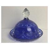Cobalt Blue Clear Cut Butter Dish