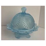 Mosser Glass Blue Shell Pattern Dome Butter Dish