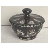 Deep Ruby Red Czech Cut to Clear Bowl with Lid 5ï¿½