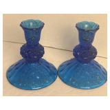 Vintage Pair of Fenton Blue Daisy & Button Candle
