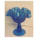 Fenton Glass Ruffled Edge Colonial Blue Compote