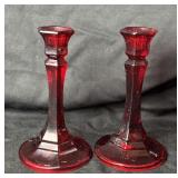 Indiana Glass Ruby Red Candle Holders 6ï¿½