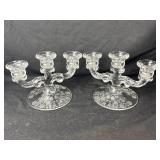 2) Crystal Cambridge 3-Lite Candelabrum Rose