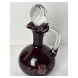 Bohemian Ruby Red Cut to Clear Cruet W/ Crystal
