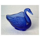 FENTON Vintage Cobalt Blue Glass Swan Trinket