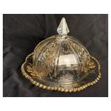 Clear & Gold Depression Glass Butter Dish