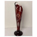 Bohemian Ruby Red Cut To Clear 10ï¿½ Vase
