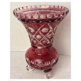 Vintage Czech Glass Cranberry Cut to Clear Vase