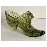 Fenton Green Hobnail Glass Slipper Shoe