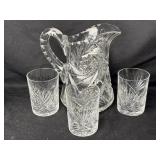 American Brilliant Pitcher & 3 Tumblers(one has