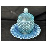 Vintage Blue Opalescent Glass Hobnail Fenton