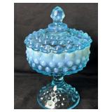 Vintage Fenton Blue Opalescent Hobnail Candy Dish