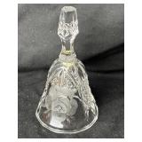 Vtg. Cut Crystal Bell w/Etched Rose On One Side,