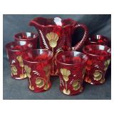 Mosser Glass Pitcher & 6 Tumblers