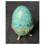 Porcelain Handpainted Trinket Egg. Hinged Lid,