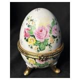 Porcelain Handpainted Trinket Egg. Hinged Lid,