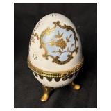 Porcelain Handpainted Trinket Egg. Hinged Lid,