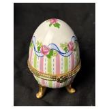 Porcelain Handpainted Trinket Egg. Hinged Lid,