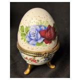 Porcelain Handpainted Trinket Egg. Hinged Lid,