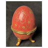 Porcelain Handpainted Trinket Egg. Hinged Lid,