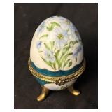 Porcelain Handpainted Trinket Egg. Hinged Lid,