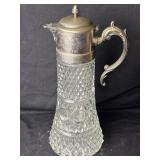 Antique pitcher cut crystal with silver plate top