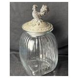 Ribbed Glass Canister w/ Metal Rooster Top 13ï¿½