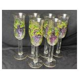 6) Grape & Leaf Hand Painted Stems