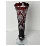 Vintage Bohemian Czech Ruby Red Cut To Clear Vase
