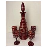 Vintage EGERMANN RED Bohemian Czech Decanter & 4