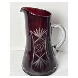 Antique Cut To Clear Bohemian Ruby Glass Water