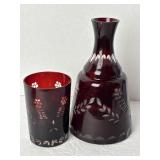 Vintage Bohemian Ruby Cut to Clear Bedside Carafe