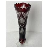 Vintage Bohemian Czech Ruby Red Cut To Clear Vase