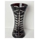 Germany Red Cut Etch Crystal Ruby Red Flute Vase