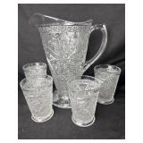 EAPG Rosette w/ Pinwheels Pitcher & 4 Cups