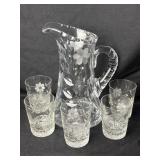 American Brilliant Cut Pitcher & 5 Tumblers-Small