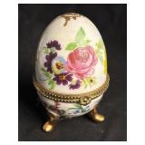 Porcelain Handpainted Trinket Egg. Hinged Lid,