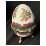 Porcelain Handpainted Trinket Egg. Hinged Lid,