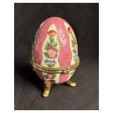 Porcelain Floral Egg-Shaped Footed Trinket Box
