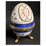 Vintage Egg Trinket Box Porcelain Blue Stripe